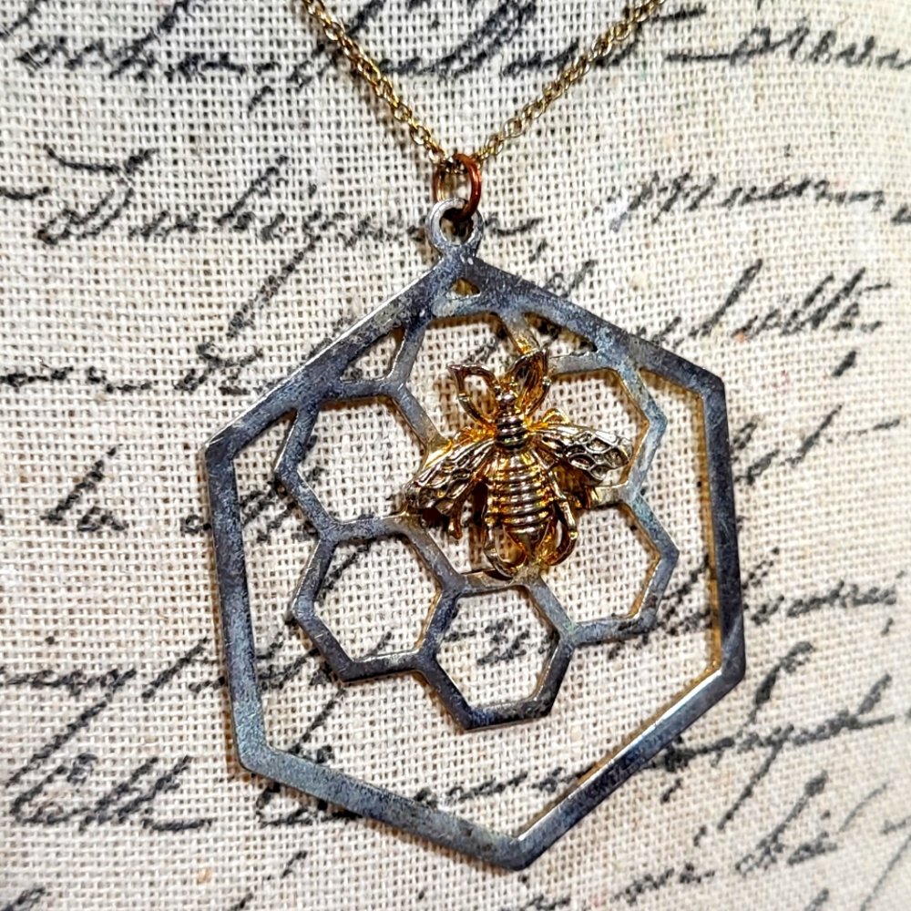 Bee on a honeycomb long necklace *3/$30 Sale*